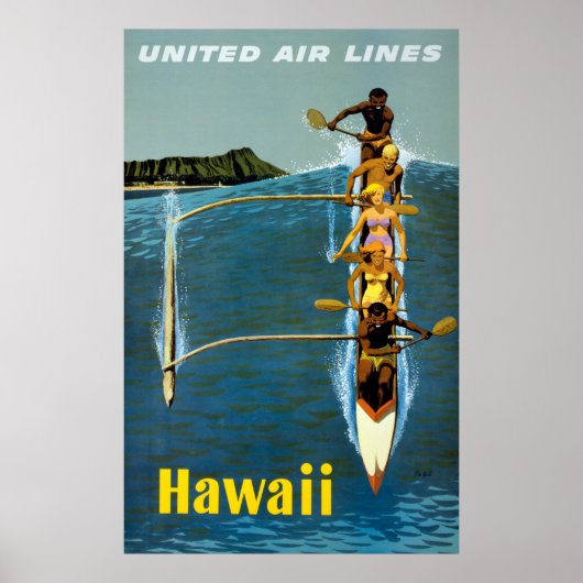 Reisposter voor United Air Lines naar Hawaï Poster (Voorkant)