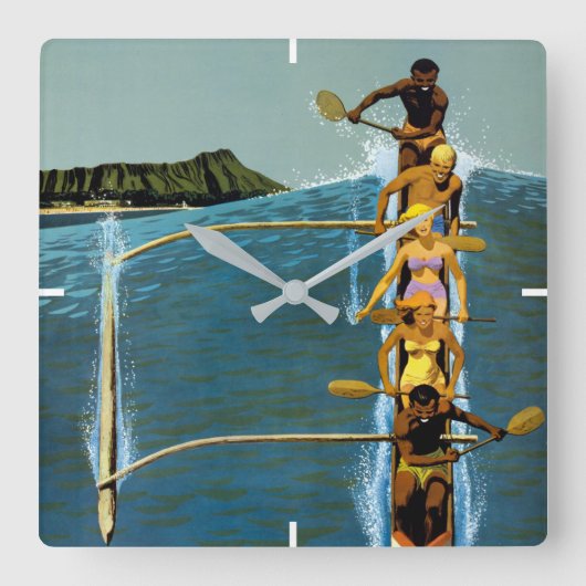 Reisposter voor United Air Lines naar Hawaï Vierkante Klok (Voorkant)