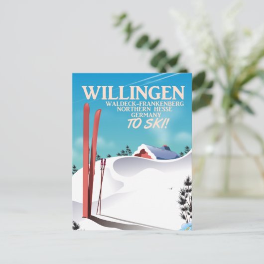Reisposter Willingen Ski. Briefkaart (Staand voorkant)