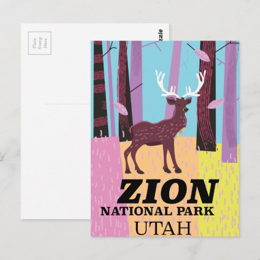 Reisposter Zion, nationaal park Utah. Briefkaart (Voorkant / Achterkant)