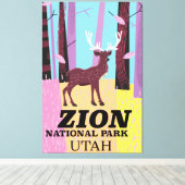 Reisposter Zion, nationaal park Utah. Canvas Afdruk (Insitu (Houten vloer))