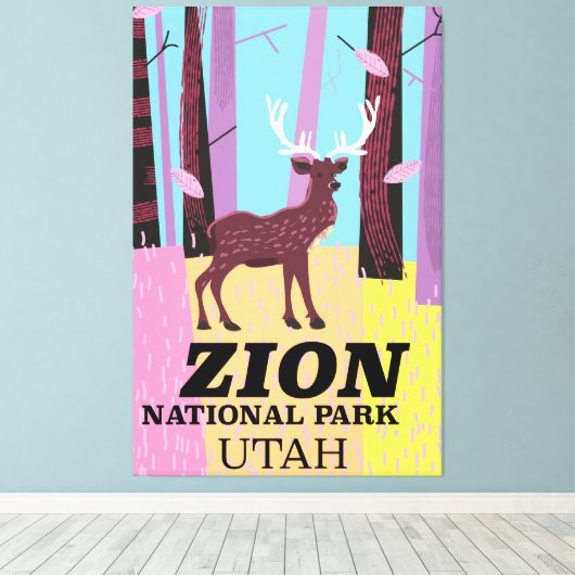 Reisposter Zion, nationaal park Utah. Canvas Afdruk (Insitu (Houten vloer))