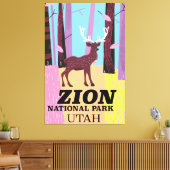 Reisposter Zion, nationaal park Utah. Canvas Afdruk (Insitu (Woonkamer))