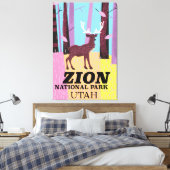 Reisposter Zion, nationaal park Utah. Canvas Afdruk (Insitu (Slaapkamer))