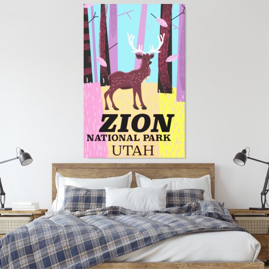 Reisposter Zion, nationaal park Utah. Canvas Afdruk (Insitu (Slaapkamer))