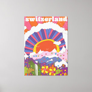 Reisposter Zwitserland Retro Canvas Afdruk