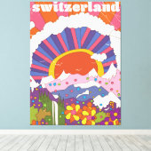 Reisposter Zwitserland Retro Canvas Afdruk (Insitu (Houten vloer))