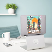 Reisposterkaart van Shinojima Sticker (Laptop op bureau)