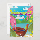 Reisposterkunst van de cartoon Padangbai. Briefkaart (Voorkant / Achterkant)