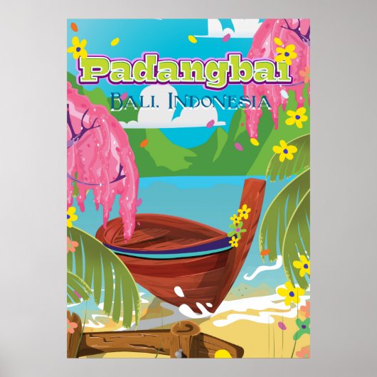 Reisposterkunst van de cartoon Padangbai. Poster (Voorkant)
