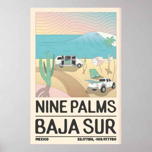 Reisposterprint Baja-kustlijn met surfborden Poster (Voorkant)