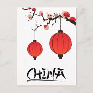 Reisposterprint van Chinese lantaarns. Briefkaart