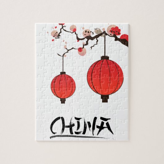Reisposterprint van Chinese lantaarns. Legpuzzel (Verticaal)