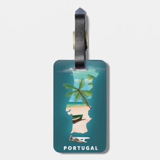 Reisposterprint van Portugal kaart. Bagagelabel (Achterkant verticaal)