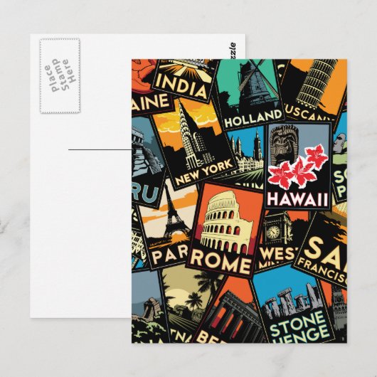 Reisposters retro  Europe azione usa Briefkaart (Voorkant / Achterkant)