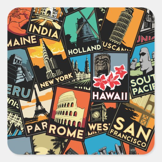 Reisposters retro  Europe azione usa Vierkante Sticker (Voorkant)