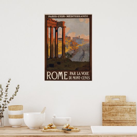 Reispostertrein Parijs Rome Italië Poster (Keuken)