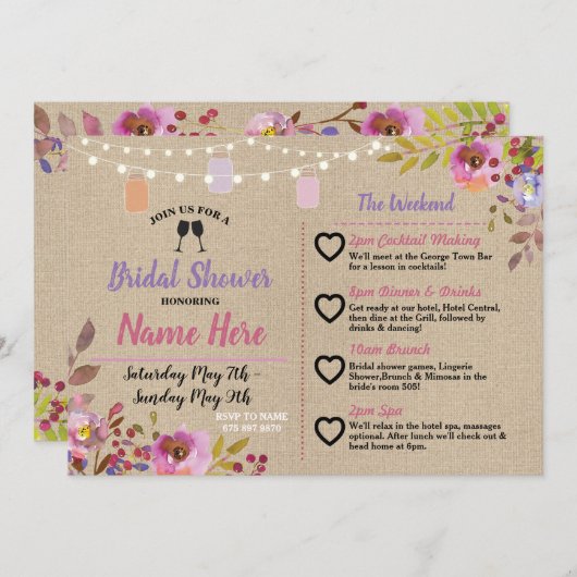 Reisprogramma Bruidsfeest Bloemenvazen Roze Hout Kaart (Voorkant / Achterkant)