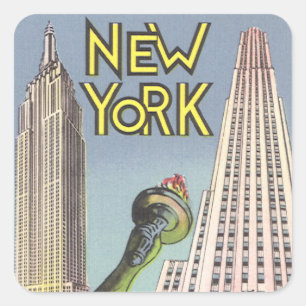 Reisreclame uit het verleden, beroemde landmarks i vierkante sticker