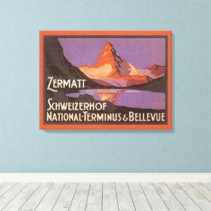 Reisreclame uit het verleden, Matterhorn berg in Z Canvas Afdruk