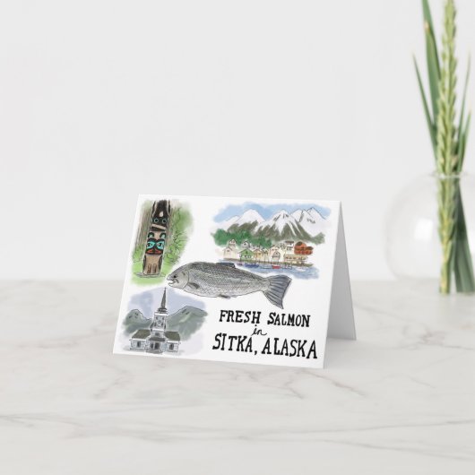 Reisschets Notecard: Zalm in Sitka, Alaska Kaart (Voorkant)