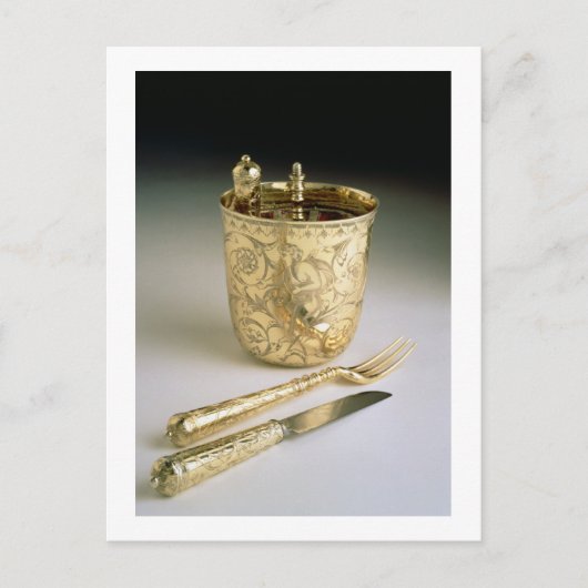 Reisset van een mes, vork, lepel en bekerglas briefkaart (Voorkant)