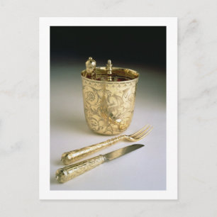 Reisset van een mes, vork, lepel en bekerglas briefkaart