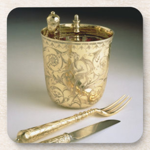 Reisset van een mes, vork, lepel en bekerglas drankjes onderzetter