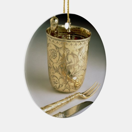 Reisset van een mes, vork, lepel en bekerglas keramisch ornament (Rechts)