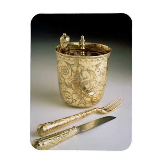 Reisset van een mes, vork, lepel en bekerglas magneet (Verticaal)