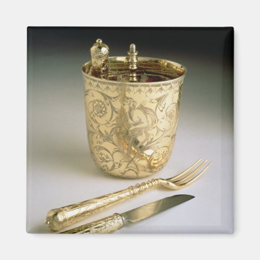 Reisset van een mes, vork, lepel en bekerglas magneet (Voorkant)