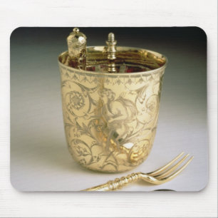 Reisset van een mes, vork, lepel en bekerglas muismat