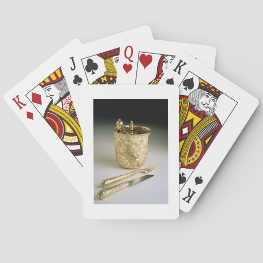 Reisset van een mes, vork, lepel en bekerglas speelkaarten (Achterkant)