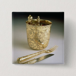 Reisset van een mes, vork, lepel en bekerglas vierkante button 5,1 cm