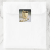 Reisset van een mes, vork, lepel en bekerglas vierkante sticker (Tas)