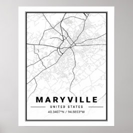Reisstadkaart Maryville Tennessee USA Poster