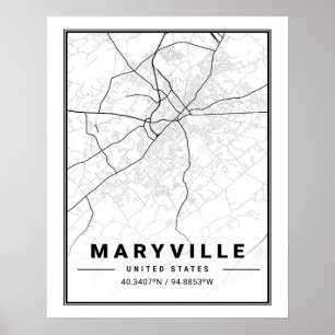 Reisstadkaart Maryville Tennessee USA Poster
