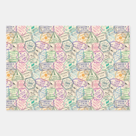 Reisstempels Verjaardagsfeest Inpakpapier Vel (Voorkant 3)