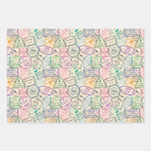 Reisstempels Verjaardagsfeest Inpakpapier Vel (Voorkant)