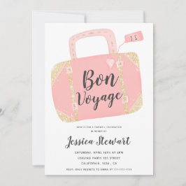 Reistas met bon voyage geel goud roze vertrekfeest kaart