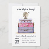 Reisthema Baby shower Paarse uitnodiging (Voorkant)