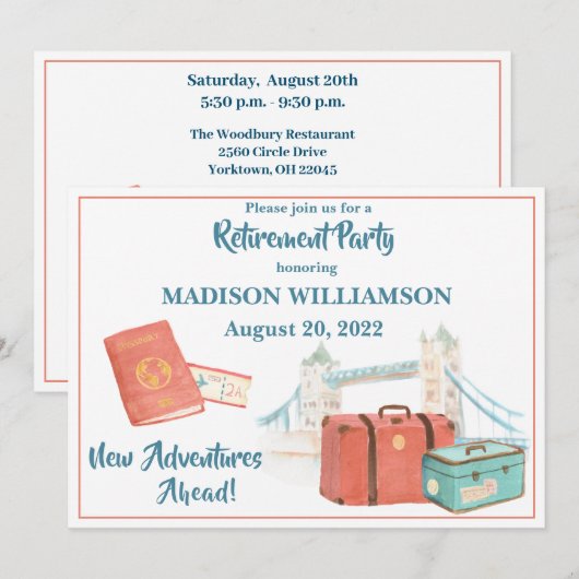 Reisthema bij pensionering kaart (Voorkant / Achterkant)