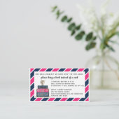 Reisthema Boek in plaats van kaartje Navy Pink inv Informatiekaartje (Staand voorkant)