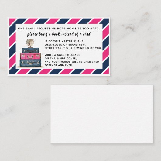 Reisthema Boek in plaats van kaartje Navy Pink inv Informatiekaartje (Voorkant / Achterkant)