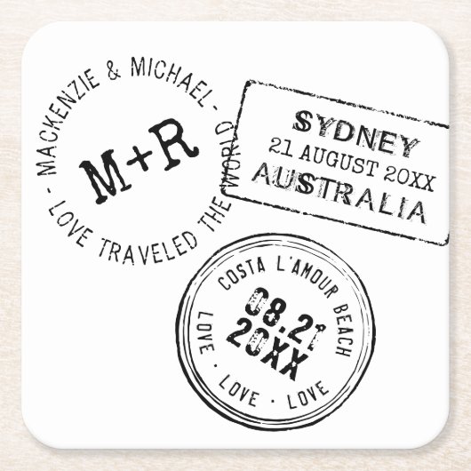 Reisthema EDITABLE TEKST Paspoortstempel Kartonnen Onderzetters (Voorkant)