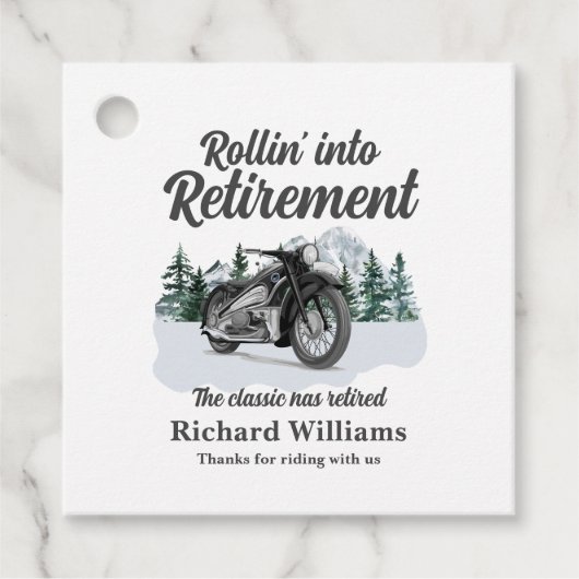 Reisthema Klassieke Motorfiets Rolling Bedankjes Labels (Voorkant)