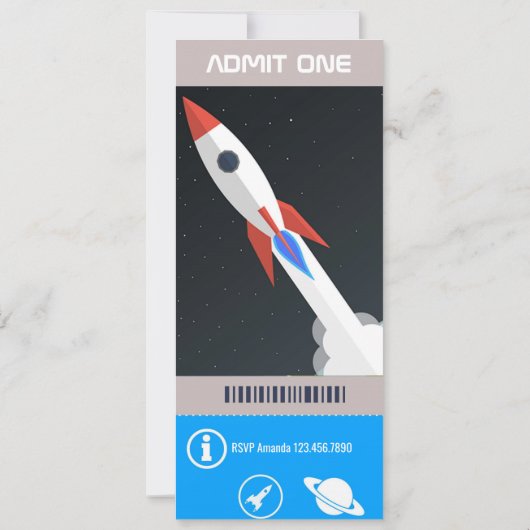 Reisticket voor verjaardagsfeestje met ruimtethema kaart (Achterkant)