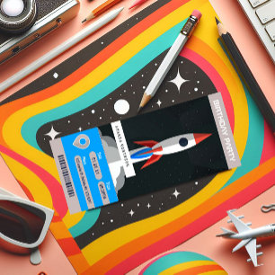 Reisticket voor verjaardagsfeestje met ruimtethema kaart
