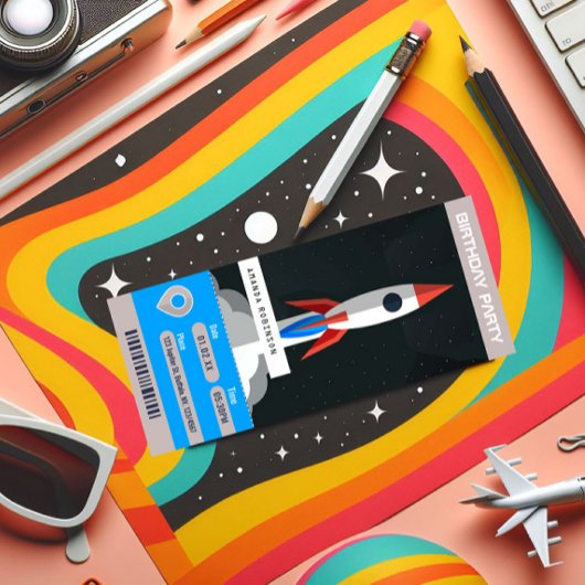 Reisticket voor verjaardagsfeestje met ruimtethema kaart