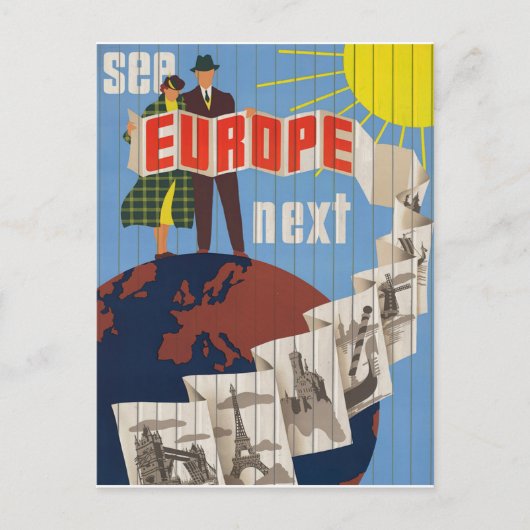  Reistoerisme in Retro Europe Briefkaart (Voorkant)